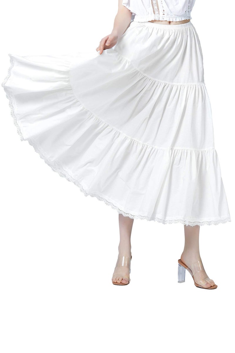 BEAUTELICATE Women 100% Cotton Skirt 3 Tiered A-Line Retro Medieval Skirt - Image 1